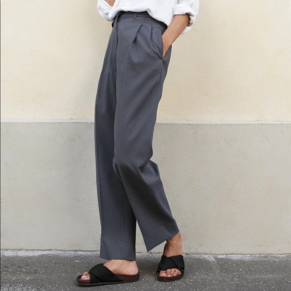 The Frankie Shop Graphite Pleated Suit Trousers in Medium